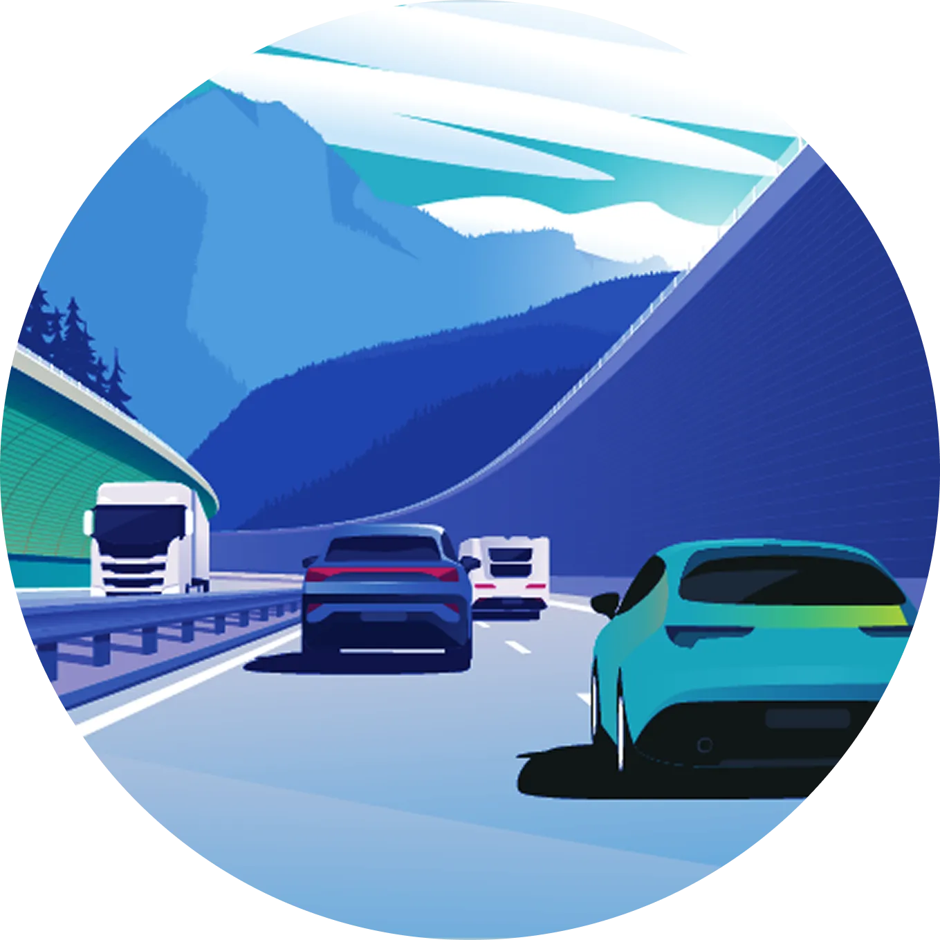 Vehicles driving along a two lane highway